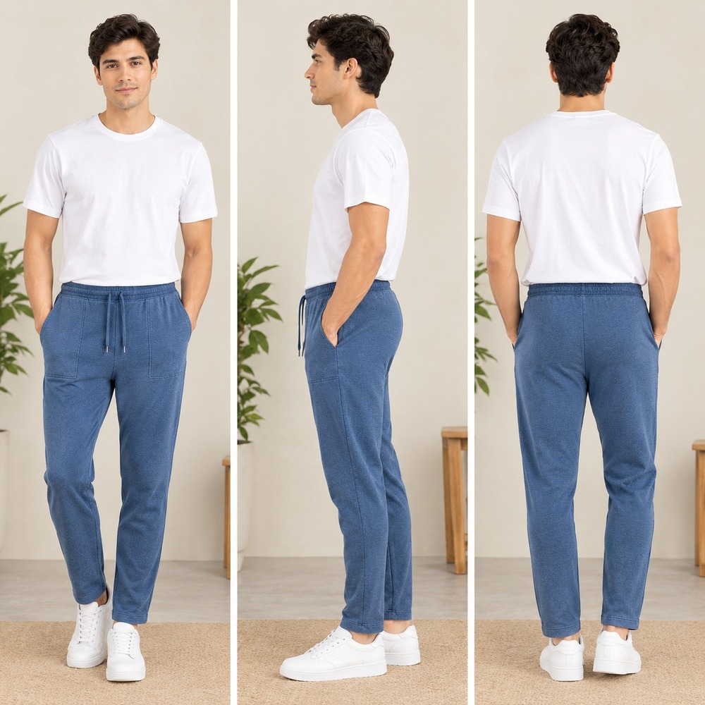Uniqlo Stretch Easy Ankle Pants Mens 2XL Denim Blue Casual Drawstring Waist
